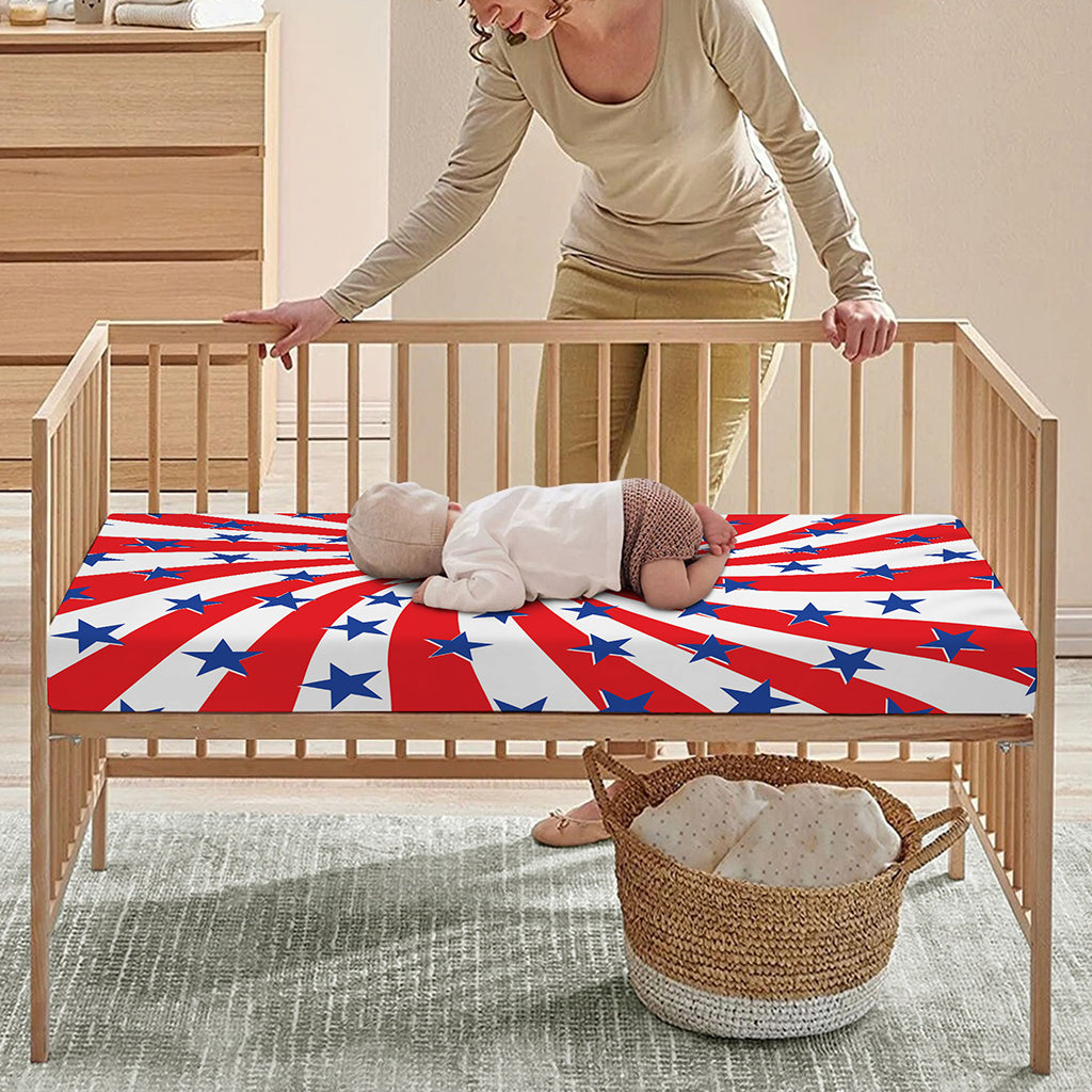 Swirl American Patriotic Star Print Baby Crib Sheet