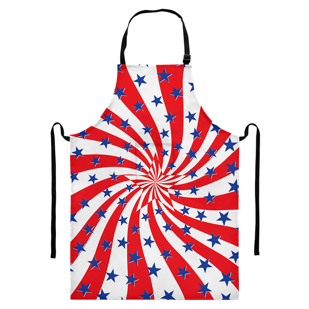 Swirl American Patriotic Star Print Bib Apron With Pocket
