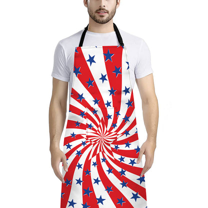 Swirl American Patriotic Star Print Bib Apron With Pocket