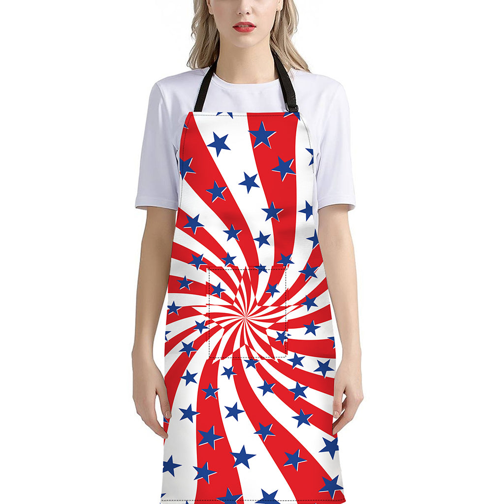 Swirl American Patriotic Star Print Bib Apron With Pocket