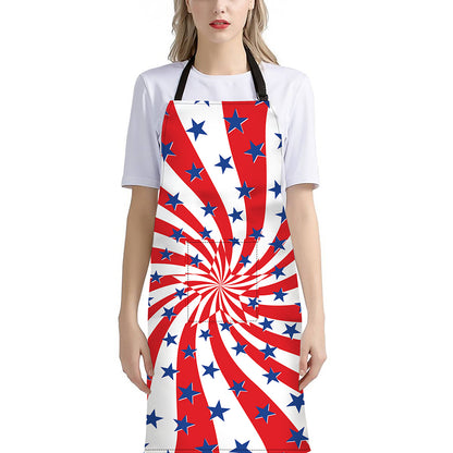 Swirl American Patriotic Star Print Bib Apron With Pocket