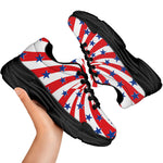 Swirl American Patriotic Star Print Black Chunky Shoes