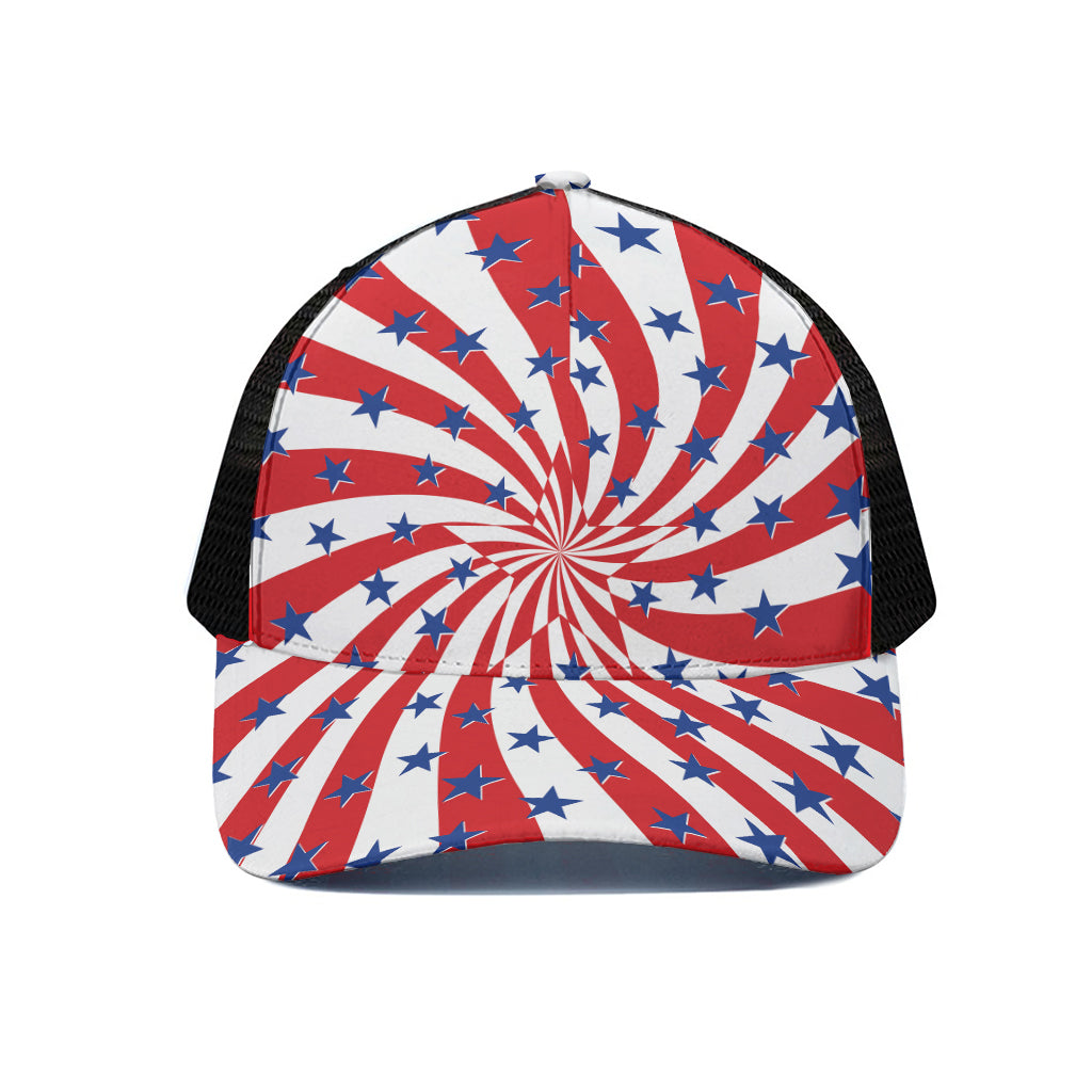 Swirl American Patriotic Star Print Black Mesh Trucker Cap