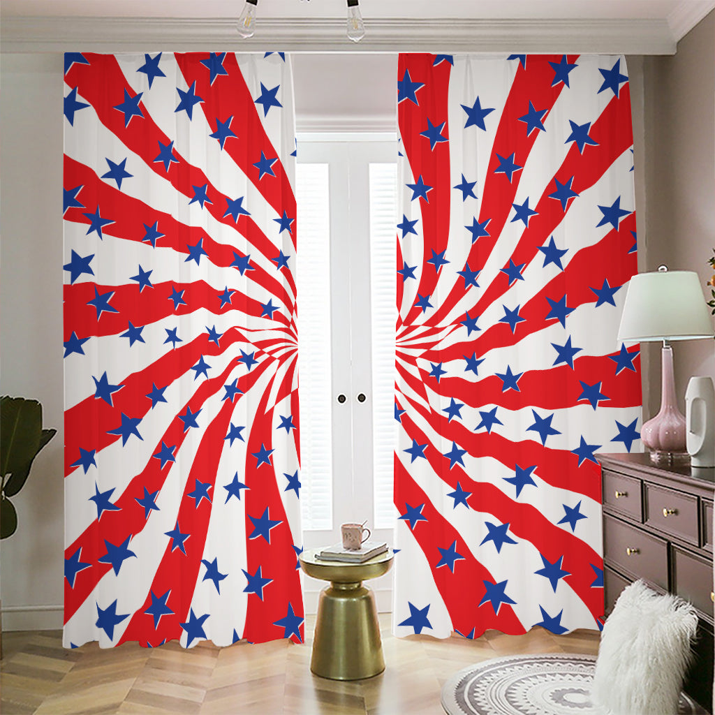 Swirl American Patriotic Star Print Blackout Pencil Pleat Curtains