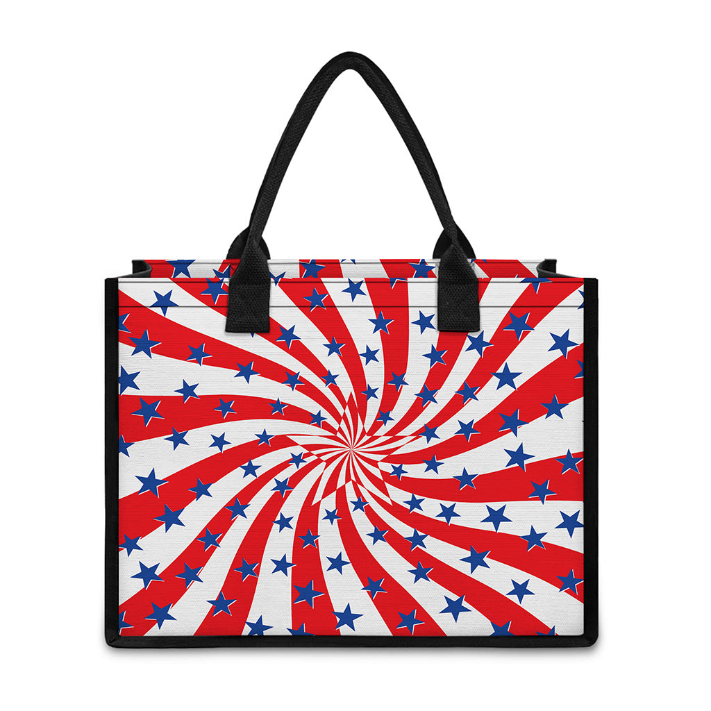 Swirl American Patriotic Star Print Canvas Tote Bag