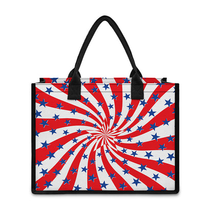 Swirl American Patriotic Star Print Canvas Tote Bag