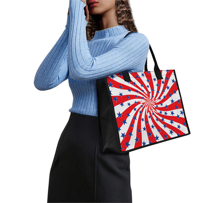 Swirl American Patriotic Star Print Canvas Tote Bag