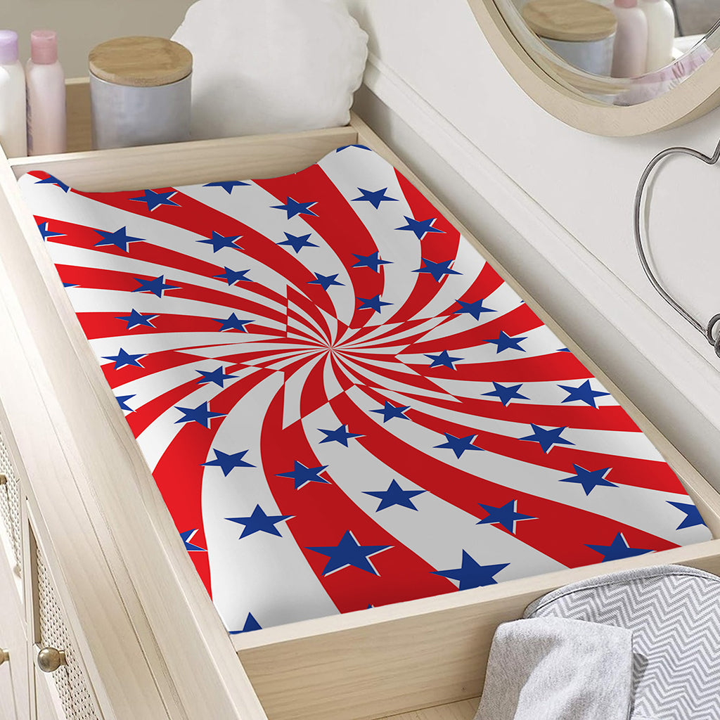 Swirl American Patriotic Star Print Changing Pad Cover