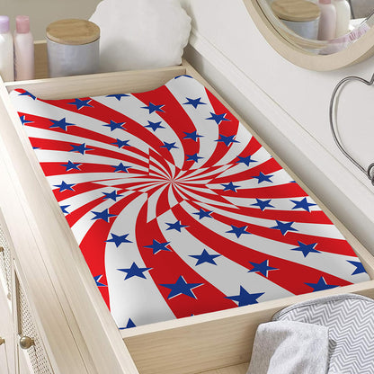 Swirl American Patriotic Star Print Changing Pad Cover