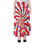 Swirl American Patriotic Star Print Chiffon Maxi Skirt
