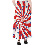 Swirl American Patriotic Star Print Chiffon Maxi Skirt