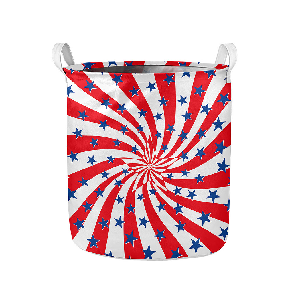 Swirl American Patriotic Star Print Collapsible Laundry Basket