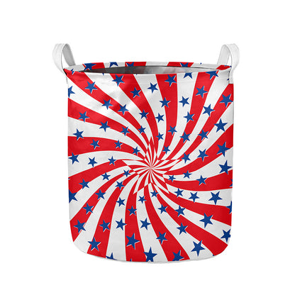 Swirl American Patriotic Star Print Collapsible Laundry Basket