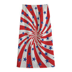 Swirl American Patriotic Star Print Cotton Front Slit Maxi Skirt
