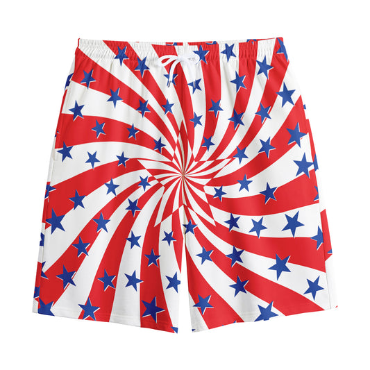 Swirl American Patriotic Star Print Cotton Shorts