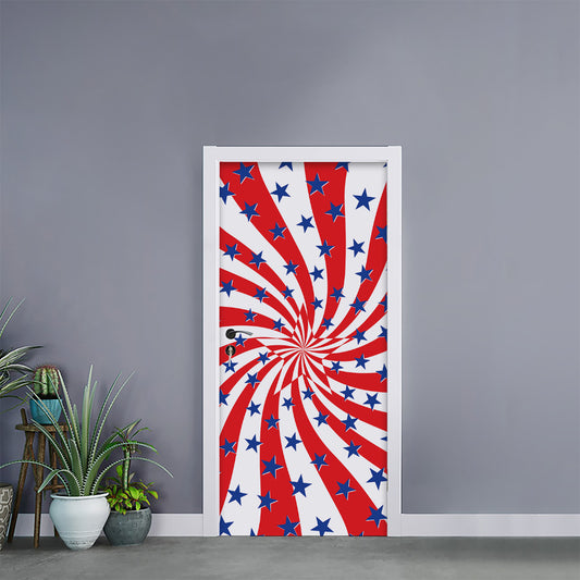 Swirl American Patriotic Star Print Door Sticker
