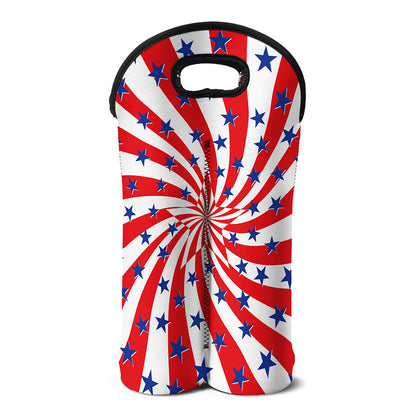 Swirl American Patriotic Star Print Double Neoprene Wine Tote