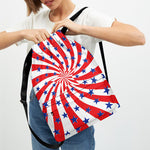 Swirl American Patriotic Star Print Drawstring Backpack