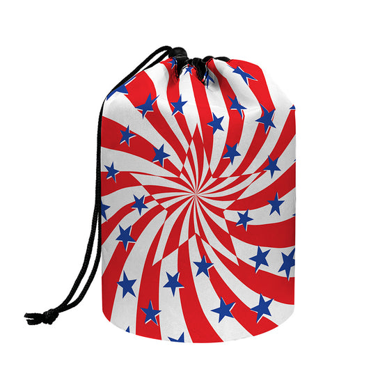 Swirl American Patriotic Star Print Drawstring Makeup Bag
