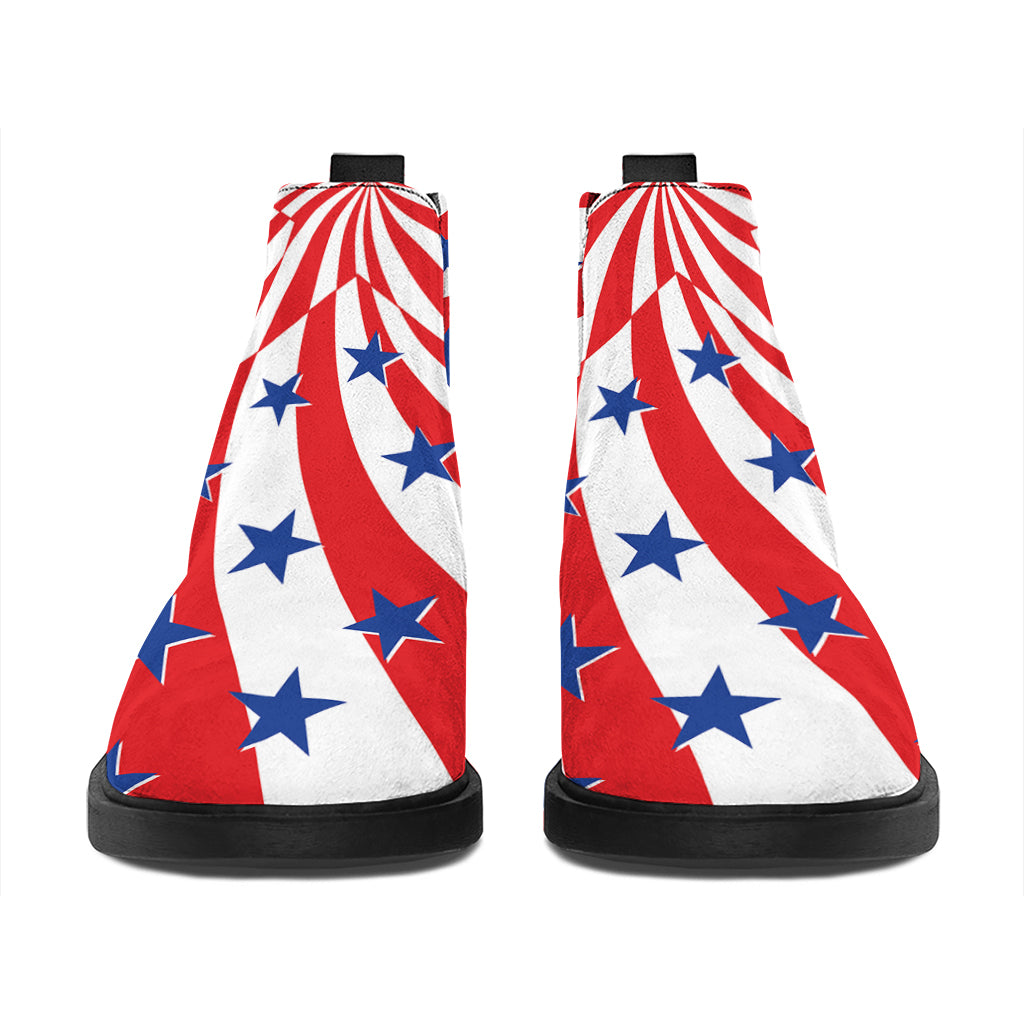 Swirl American Patriotic Star Print Flat Ankle Boots