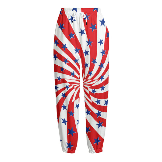 Swirl American Patriotic Star Print Fleece Lined Knit Pants