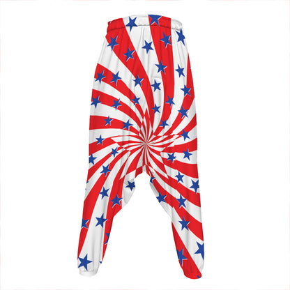 Swirl American Patriotic Star Print Hammer Pants