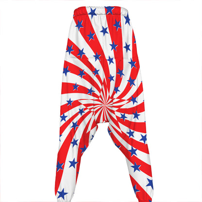 Swirl American Patriotic Star Print Hammer Pants