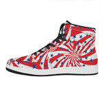 Swirl American Patriotic Star Print High Top Leather Sneakers