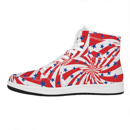 Swirl American Patriotic Star Print High Top Leather Sneakers