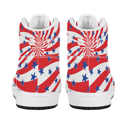 Swirl American Patriotic Star Print High Top Leather Sneakers