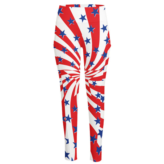 Swirl American Patriotic Star Print High-Waisted Pocket Leggings