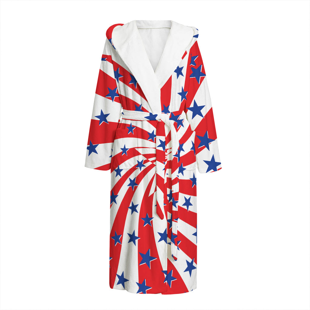 Swirl American Patriotic Star Print Hooded Bathrobe