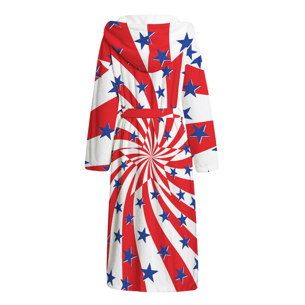 Swirl American Patriotic Star Print Hooded Bathrobe