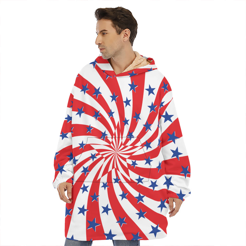 Swirl American Patriotic Star Print Hoodie Blanket