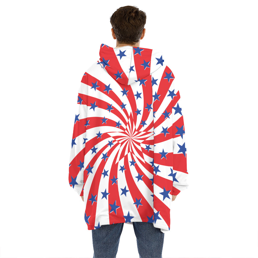 Swirl American Patriotic Star Print Hoodie Blanket
