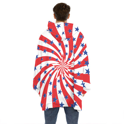 Swirl American Patriotic Star Print Hoodie Blanket