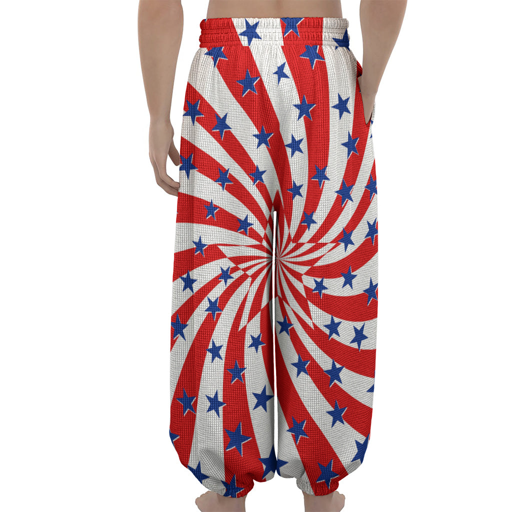Swirl American Patriotic Star Print Lantern Pants