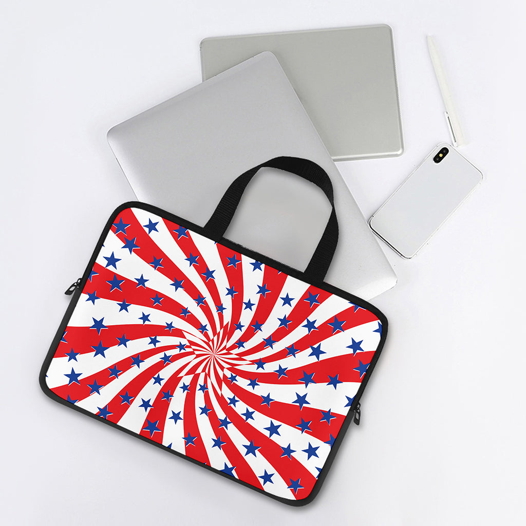 Swirl American Patriotic Star Print Laptop Sleeve With Handle