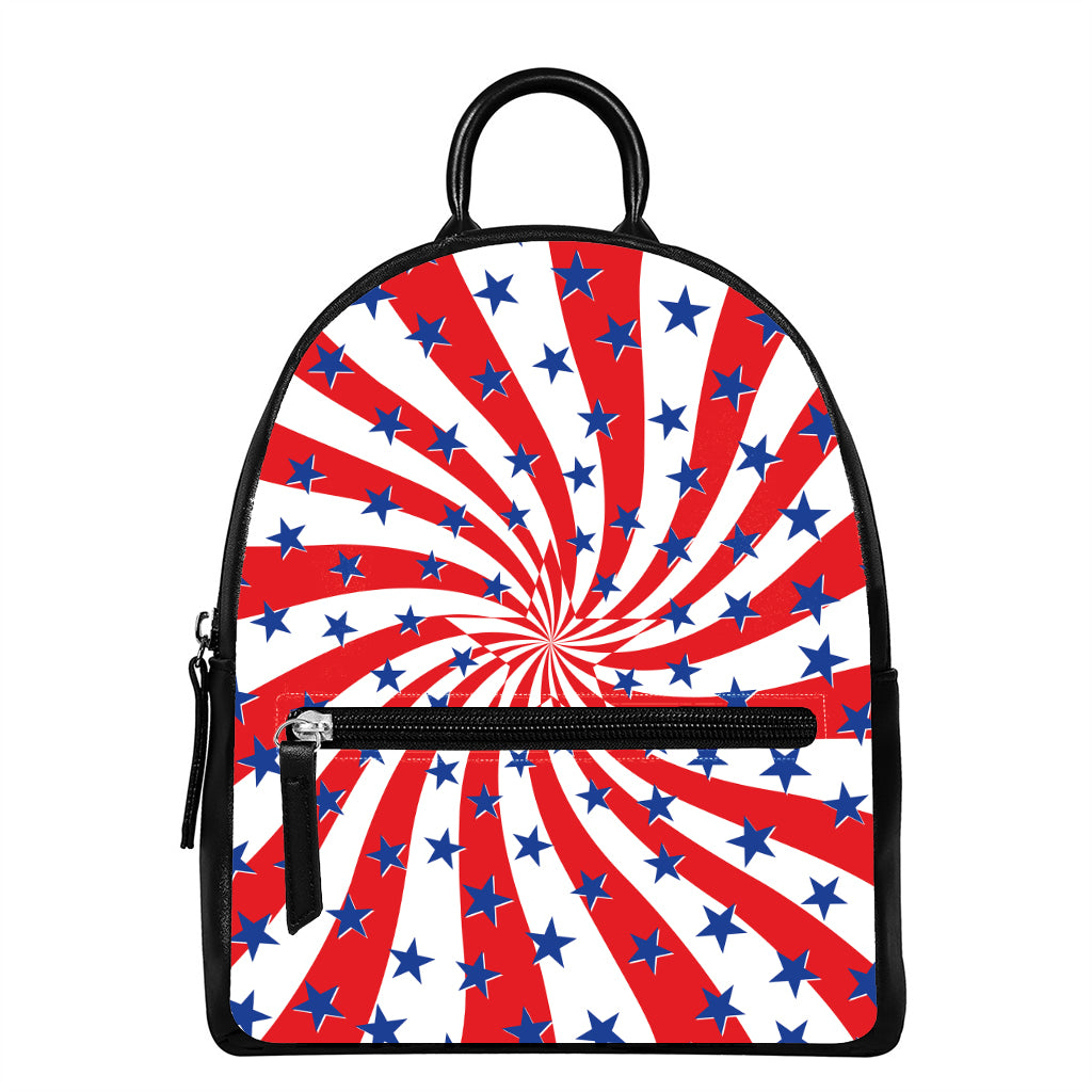 Swirl American Patriotic Star Print Leather Backpack