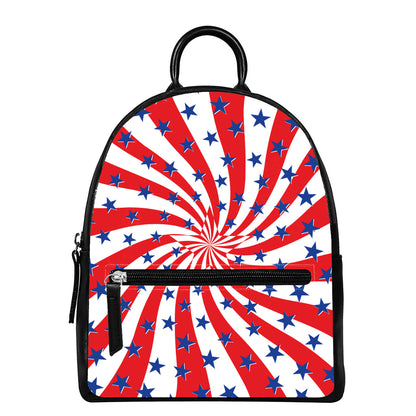 Swirl American Patriotic Star Print Leather Backpack