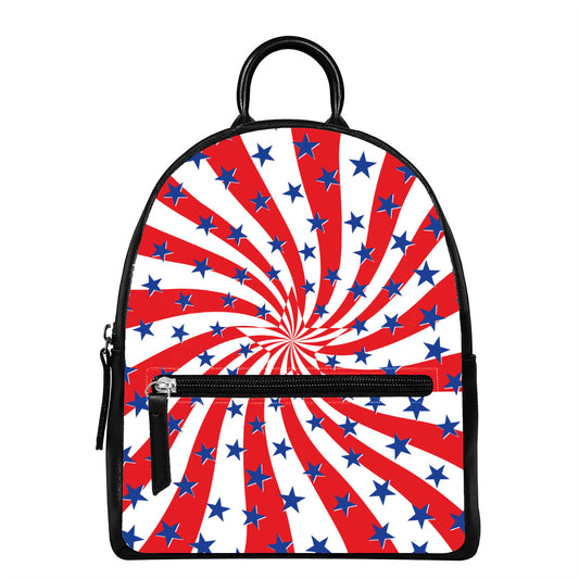 Swirl American Patriotic Star Print Leather Backpack