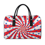 Swirl American Patriotic Star Print Leather Duffle Bag
