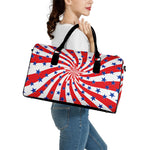 Swirl American Patriotic Star Print Leather Duffle Bag
