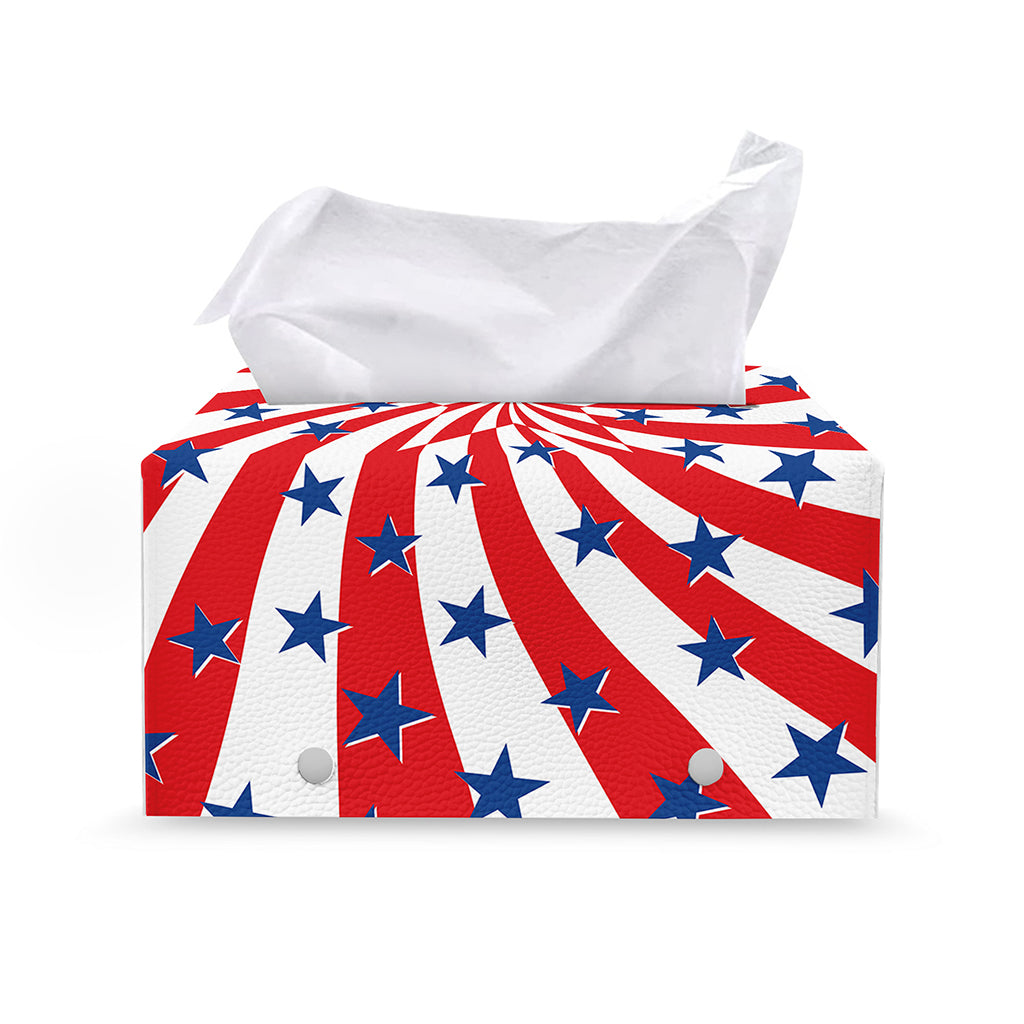 Swirl American Patriotic Star Print Leather Tissue Box Cover