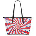 Swirl American Patriotic Star Print Leather Tote Bag With Zipper
