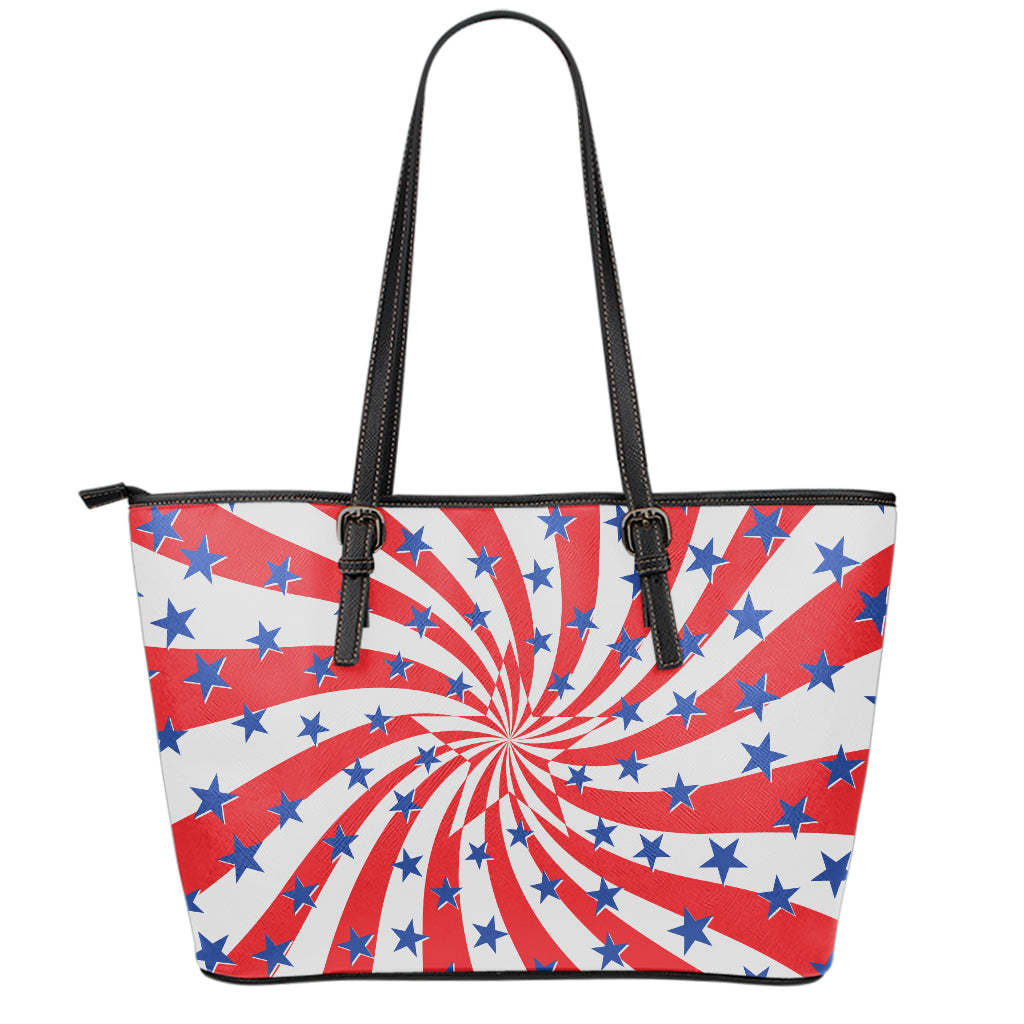 Swirl American Patriotic Star Print Leather Tote Bag