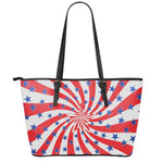Swirl American Patriotic Star Print Leather Tote Bag