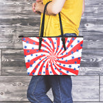 Swirl American Patriotic Star Print Leather Tote Bag