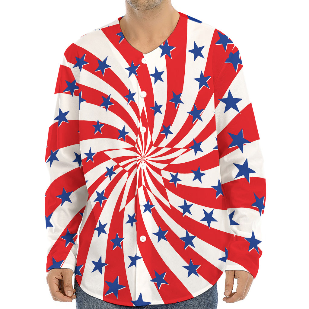 Swirl American Patriotic Star Print Long Sleeve Baseball Jersey