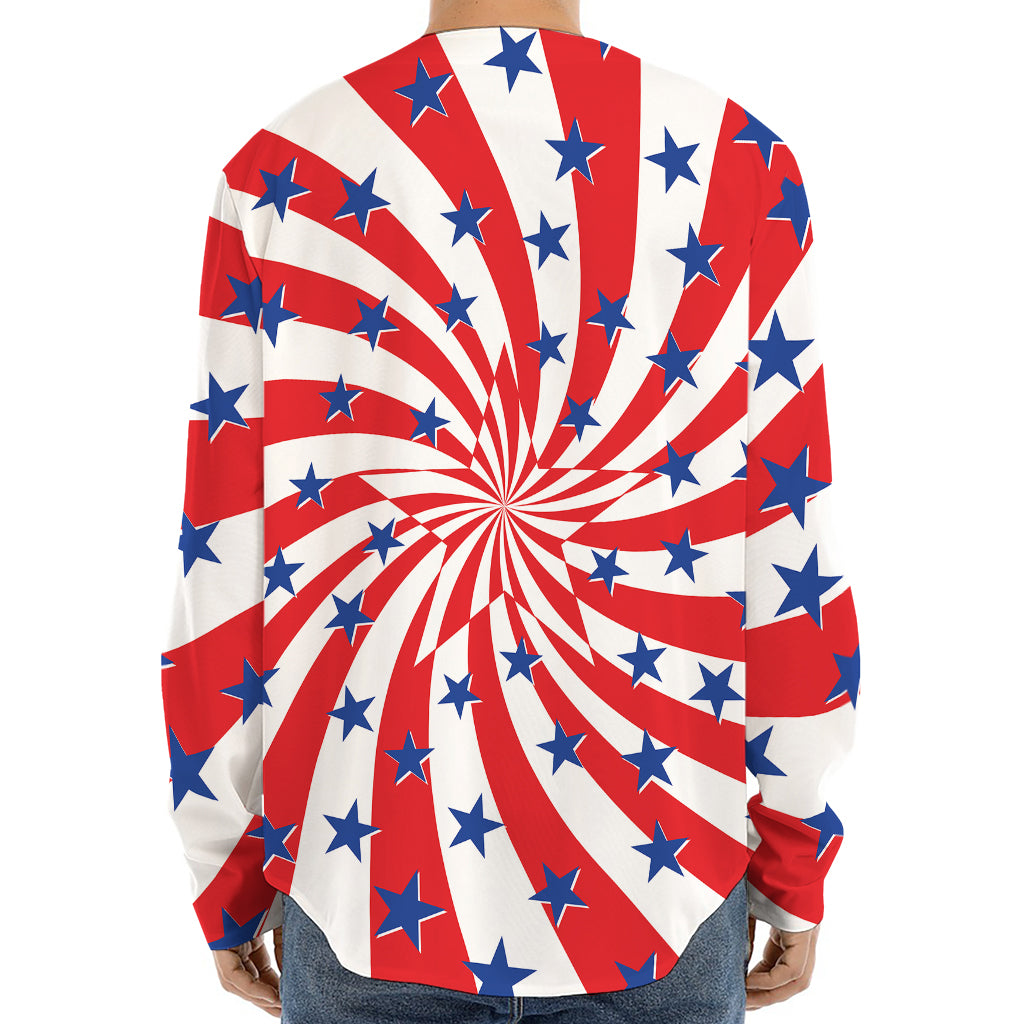 Swirl American Patriotic Star Print Long Sleeve Baseball Jersey